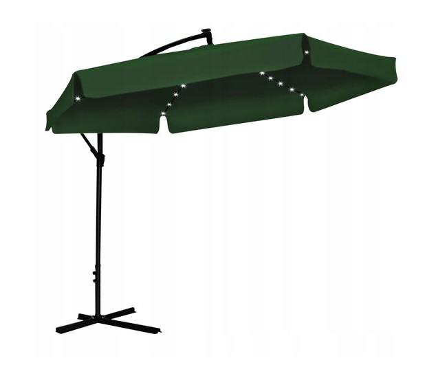 Umbrela gradina/terasa cu LED, Chomik, articulatie tip banana, verde, 300 cm