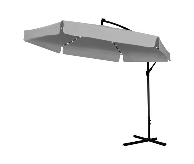 Umbrela gradina/terasa cu LED, Chomik, articulatie tip banana, gri, 300 cm