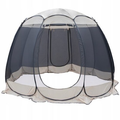 Pavilion tip cort pentru gradina, cadru otel, plasa poliester, bej si gri, 3.60x3.60x2.35 m, Jumi