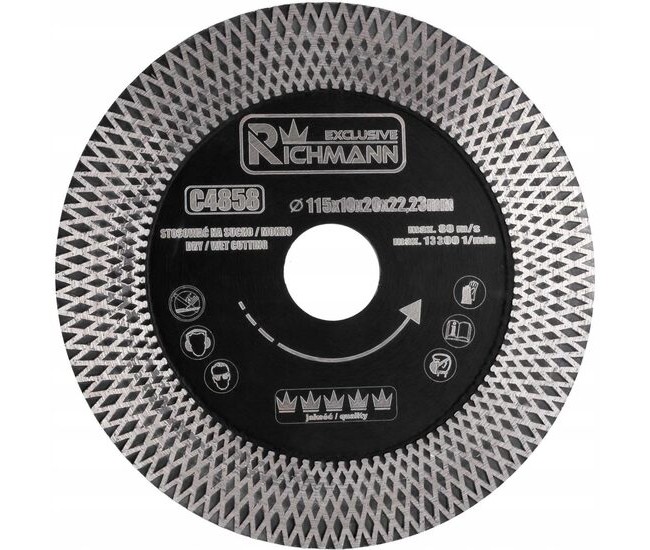 Disc diamantat turbo, dublu segmetat, placi ceramice, taiere umeda si uscata, 115 mm/22.23 mm, Richmann Exclusive