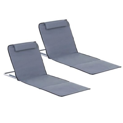 Set 2 saltele pentru plaja cu spatar reglabil, 5 nivele, gri, 134x48x36-45 cm