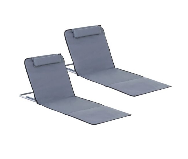 Set 2 saltele pentru plaja cu spatar reglabil, 5 nivele, gri, 134x48x36-45 cm