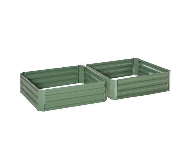 Set 2 paturi/straturi inaltate pentru flori, legume, din otel, verde, 100x100x30 cm