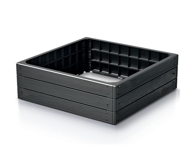 Pat/strat inaltat pentru flori, legume, din plastic, efect lemn, antracit, 75.6x75.6x25 cm, Prosperplast