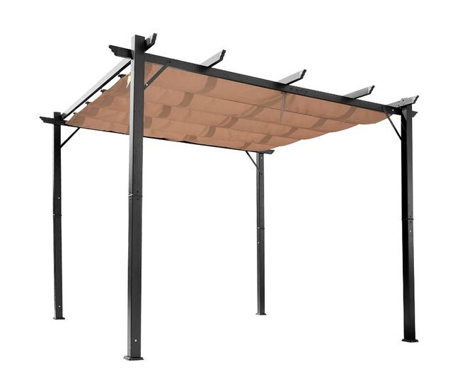 Pergola pentru gradina/terasa, retractabila, cadru aluminiu, negru si maro, 3x4x2.23 m