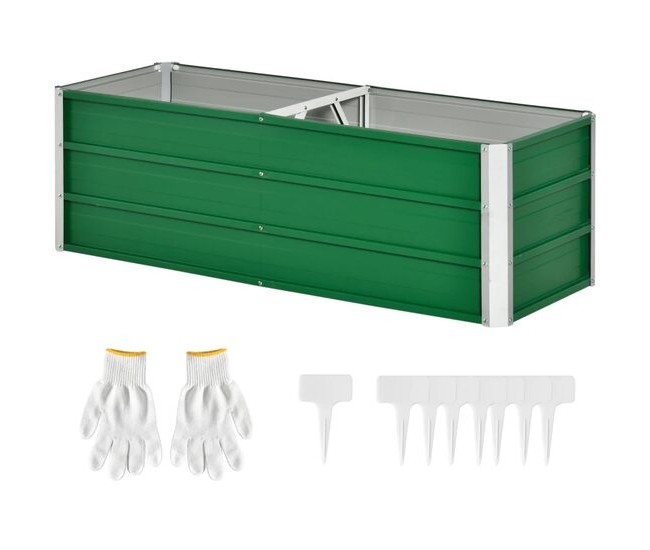 Pat/strat inaltat pentru flori, legume, din otel, verde, cu accesorii, 125x47x40 cm