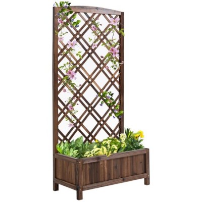 Jardiniera decorativa cu suport pentru plante cataratoare, lemn, maro, 60x30x122.5 cm