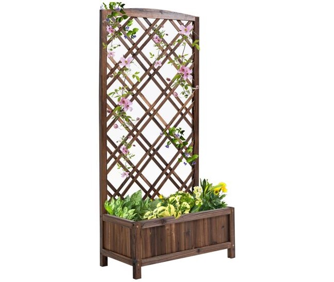 Jardiniera decorativa cu suport pentru plante cataratoare, lemn, maro, 60x30x122.5 cm