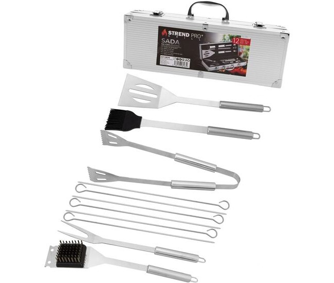 Ustensile pentru barbecue, grill, gratar, inox, cu geanta, set 12 piese, Strend Pro Grill