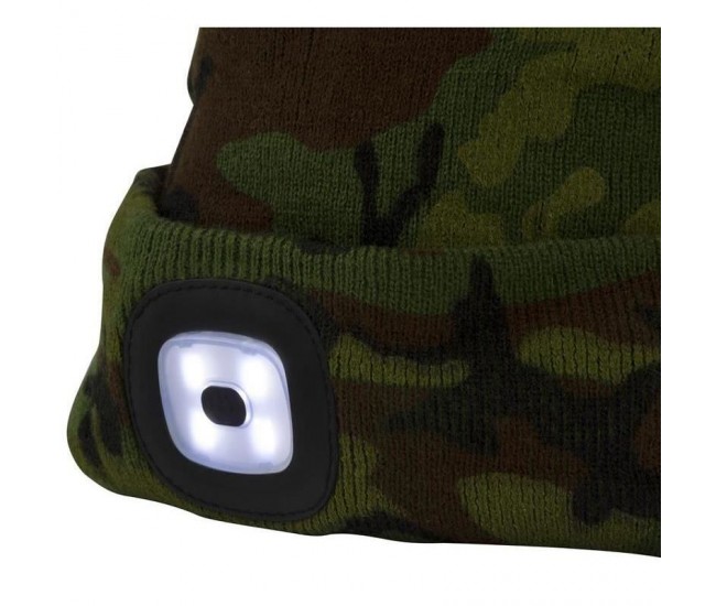 Caciula cu lampa de cap, model camuflaj, 4 x SMD LED