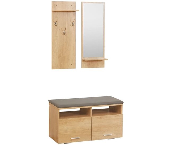 Set mobilier hol, pal, cu pantofar, cuier, oglinda, natur, 3 piese