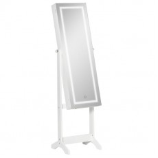 Cabinet bijuterii cu oglinda si iluminare LED, MDF, raft interior, alb, 46x36.5x151.5 cm