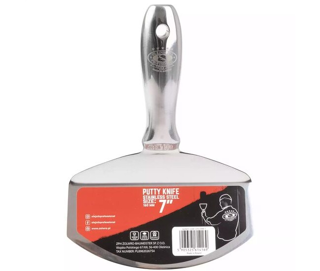 Spaclu/spatula inox pentru galeata, lama curbata, 160 mm, Olejnik