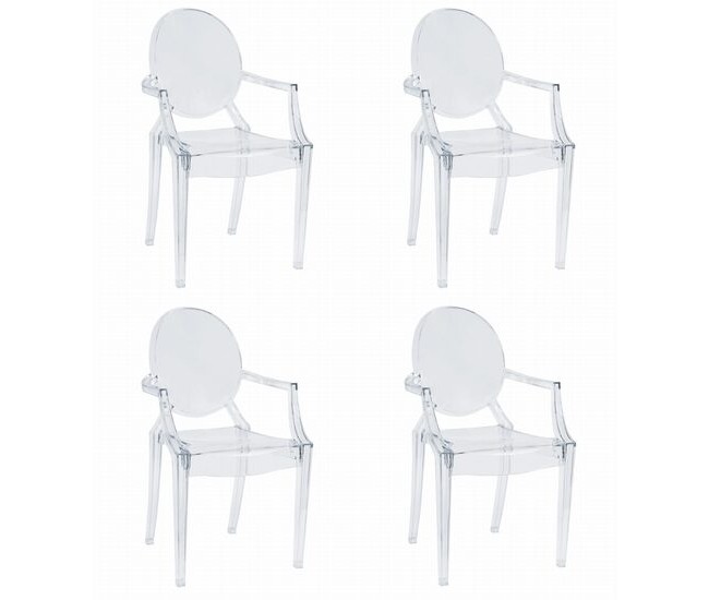 Set 4 scaune bucatarie/living, Artool, Busan, PC, transparent, 54x56.5x92.5 cm