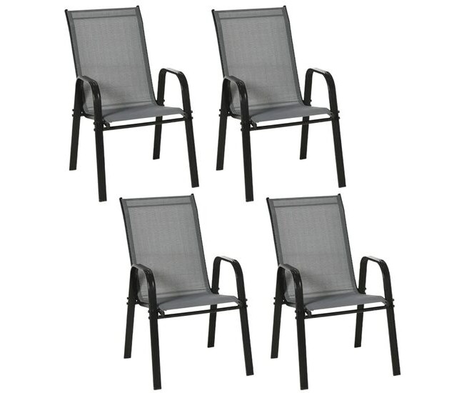 Set 4 scaune gradina/terasa/balcon, cadru metalic, gri, max 150 kg, 54x75.5x95 cm