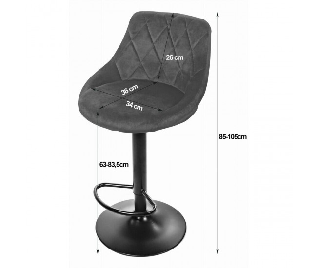 Scaun de bucatarie/bar, Artool, rotativ, catifea, negru, 45.5x49x105 cm