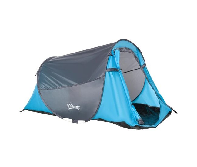 Cort camping, 2 persoane, impermeabil, tip igloo, cu husa, albastru deschis, 286x209x122 cm