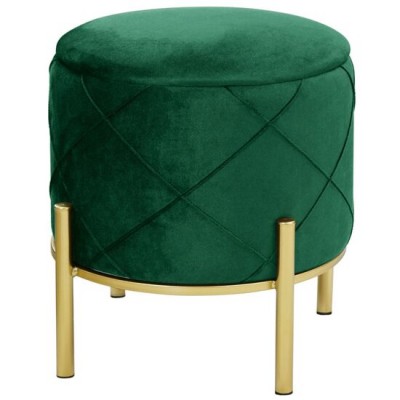 Taburet, rotund, cu spatiu depozitare, picioare metal, catifea, verde si auriu, max 80 kg, 37x40 cm, Savana, Akord