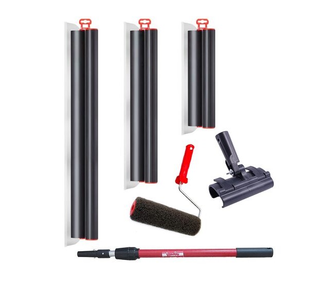 Set 3 gletiere profesionale, inox, 40, 60, 80 cm, adaptor, maner prelungitor 0.73-1.2 m, rola gletuit, Lanoliv