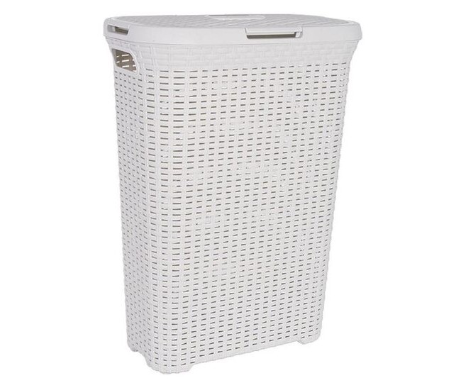 Cos rufe, Curver, 2 manere, cu capac, plastic, crem, 40 L, 45x26.5x61.5 cm