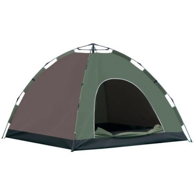 Cort camping, 4 persoane, impermeabil, cu geanta, deschidere automata, verde si maro, 210x210x135 cm