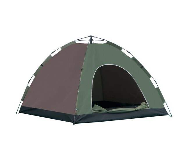 Cort camping, 4 persoane, impermeabil, cu geanta, deschidere automata, verde si maro, 210x210x135 cm