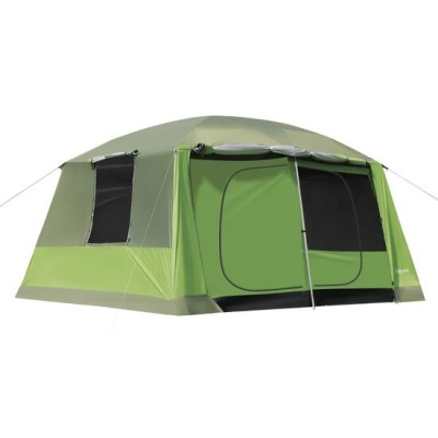 Cort camping, 4-8 persoane, impermeabil, cu copertina, verde, 410x310x225 cm