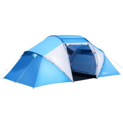 Cort camping, 6 persoane, impermeabil, cu 2 camere si vestibul, geanta, albastru si alb, 460x230x178 cm