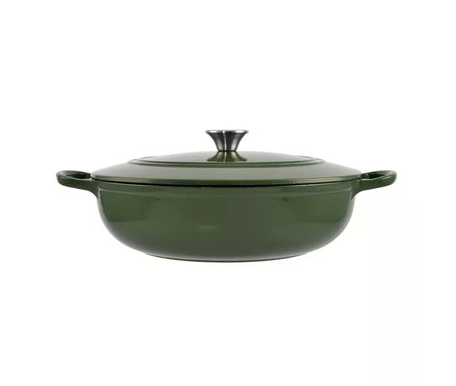 Oala de fonta emailata cu capac, maner din inox, verde, 5.5 L, Perfect Home