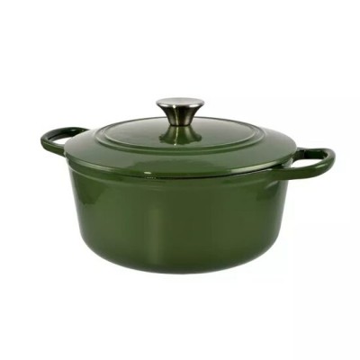 Oala de fonta emailata cu capac, maner din inox, verde, 3.5 L, Perfect Home