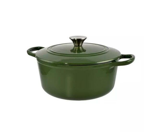 Oala de fonta emailata cu capac, maner din inox, verde, 3.5 L, Perfect Home