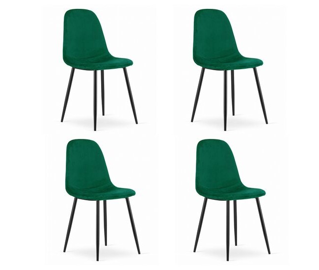 Set 4 scaune bucatarie/living, Artool, Como, catifea, metal, verde si negru, 44.5x50.5x87.5 cm