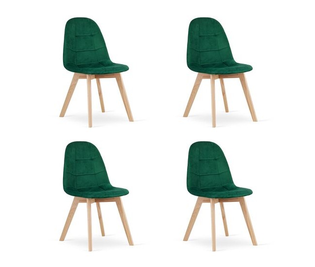 Set 4 scaune bucatarie/living, Artool, Bora, catifea, lemn, verde, 44.5x54x81.5 cm