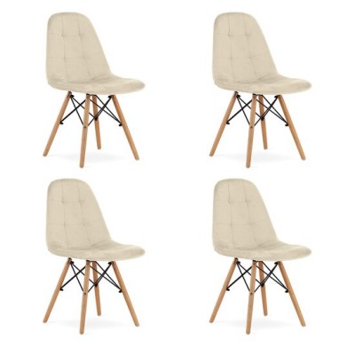 Set 4 scaune stil scandinav, Artool, Dumo, catifea, lemn, bej, 45x53x84 cm