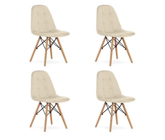 Set 4 scaune stil scandinav, Artool, Dumo, catifea, lemn, bej, 45x53x84 cm