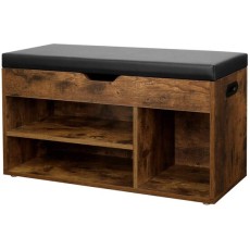 Banca depozitare incaltaminte, pantofar pentru hol, Artool, pal, 3 rafturi, maro rustic inchis, 80x30x44 cm