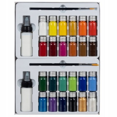 Set vopsele pentru pictura pe imbracaminte/materiale, Maaleo, cu pensule, 24 bucati, 10 ml