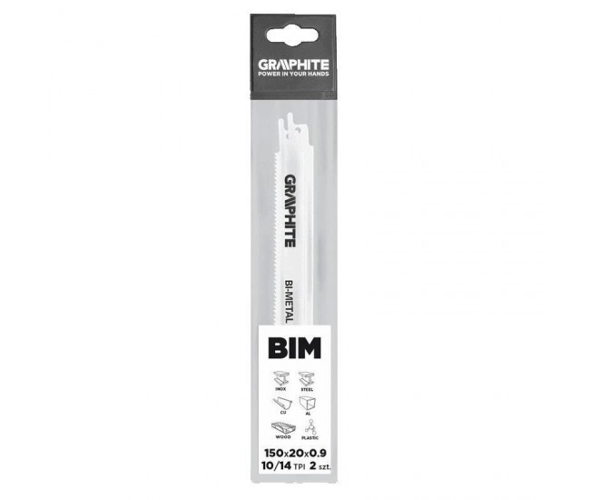 Panza, lama, fierastrau tip sabie, pentru lemn, metal, BIM, 10/14 TPI, set 2 buc, 150 mm, Graphite