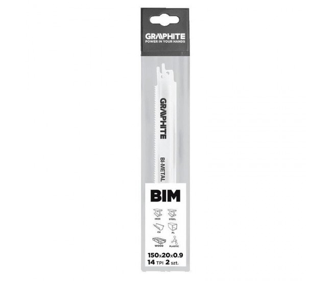 Panza, lama, fierastrau tip sabie, pentru lemn, metal, BIM, 14 TPI, set 2 buc, 150 mm, Graphite