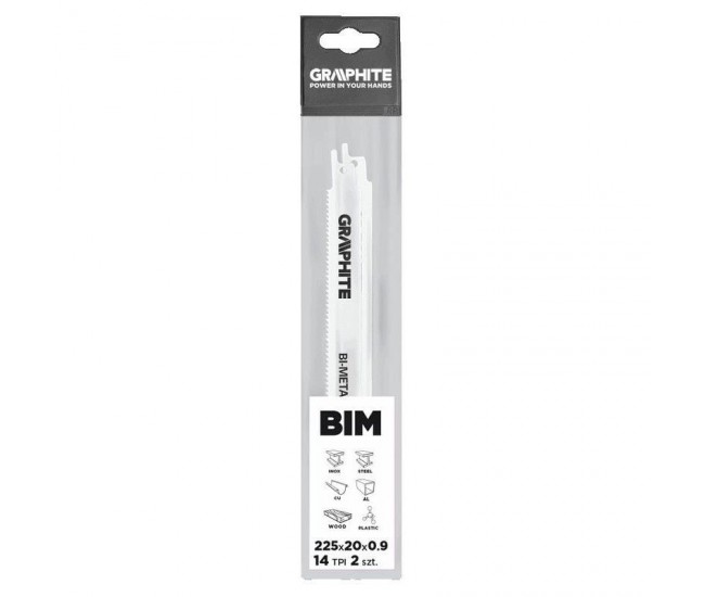 Panza, lama, fierastrau tip sabie, pentru lemn, metal, BIM, 14 TPI, set 2 buc, 225 mm, Graphite