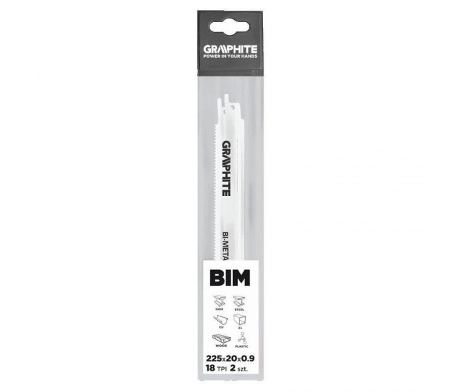 Panza, lama, fierastrau tip sabie, pentru lemn, metal, BIM, 18 TPI, set 2 buc, 225 mm, Graphite