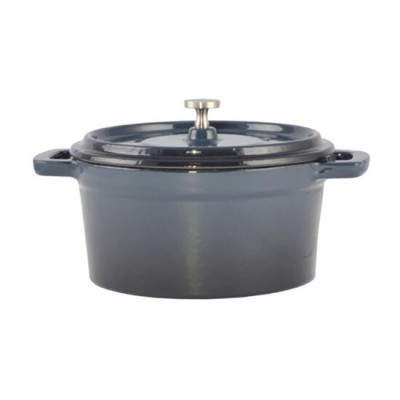 Oala de fonta emailata cu capac, maner din inox, albastra, 0.6 L, Perfect Home