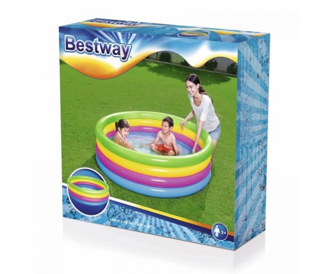 Piscina gonflabila pentru copii, rotunda, curcubeu, 157x46 cm, Bestway Rainbow 