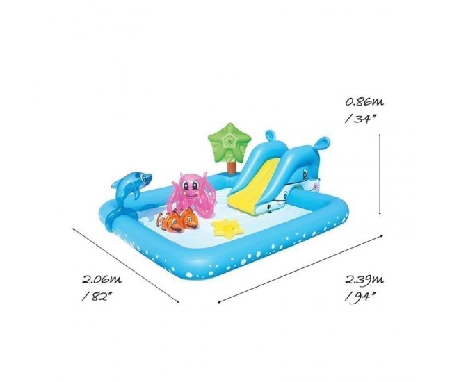 Piscina gonflabila pentru copii, de joaca, cu tobogan, 239x206x86 cm, Bestway Fantastic Aquarium