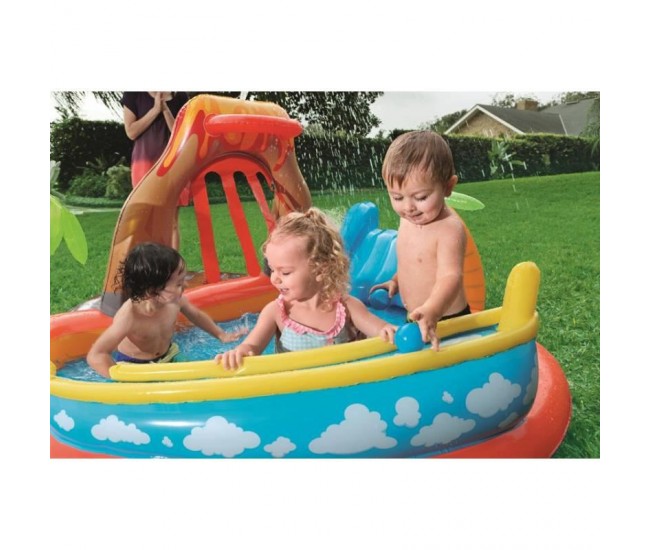 Piscina gonflabila pentru copii, de joaca, cu tobogan, 265x265x104 cm, Bestway Laguna Lava 