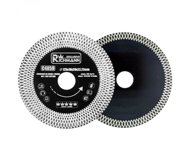 Disc diamantat turbo subtire, dublu segmentat, placi ceramice, taiere umeda si uscata, 125x22.23x1.3 mm, Richmann Exclusive