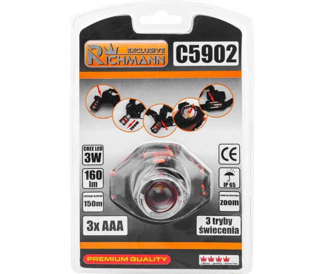 Lanterna de cap cu Zoom, LED CREE, 3 W, 160 lumen, unghi reglabil, RICHMANN EXCLUSIVE