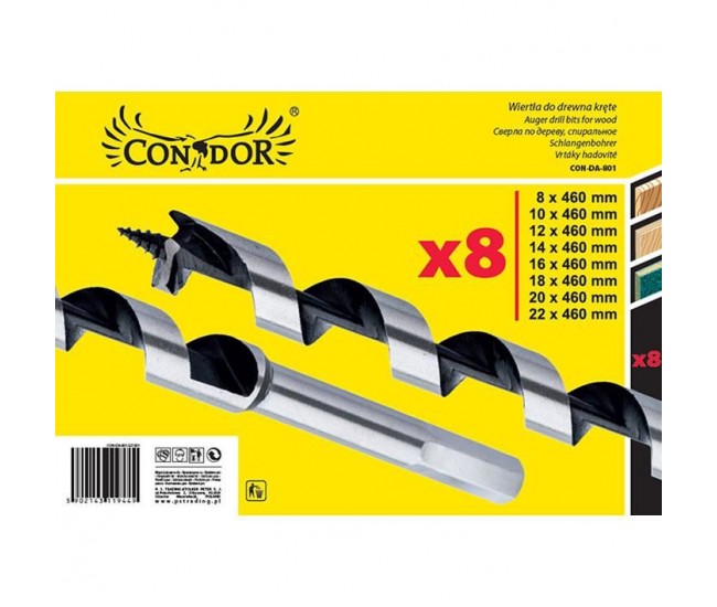 Burghie pentru lemn, tip Lewis, set 8 buc, 8-22x460 mm, Drel