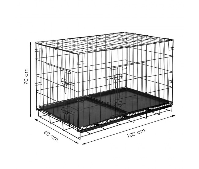 Cusca pentru animale de companie, Springos, metal, plastic, pliabila, negru, 100x60x70 cm