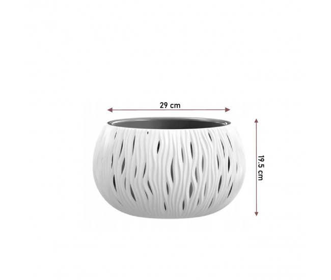 Ghiveci decorativ de flori, rotund, alb, 29x19.5 cm, Sandy Bowl